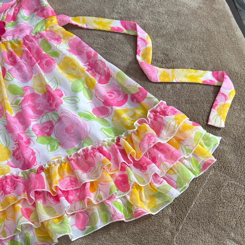 Jona Michelle Spring Floral Ruffle Dress with Flower Accent - Size 6 Girls - Picture 7 of 15